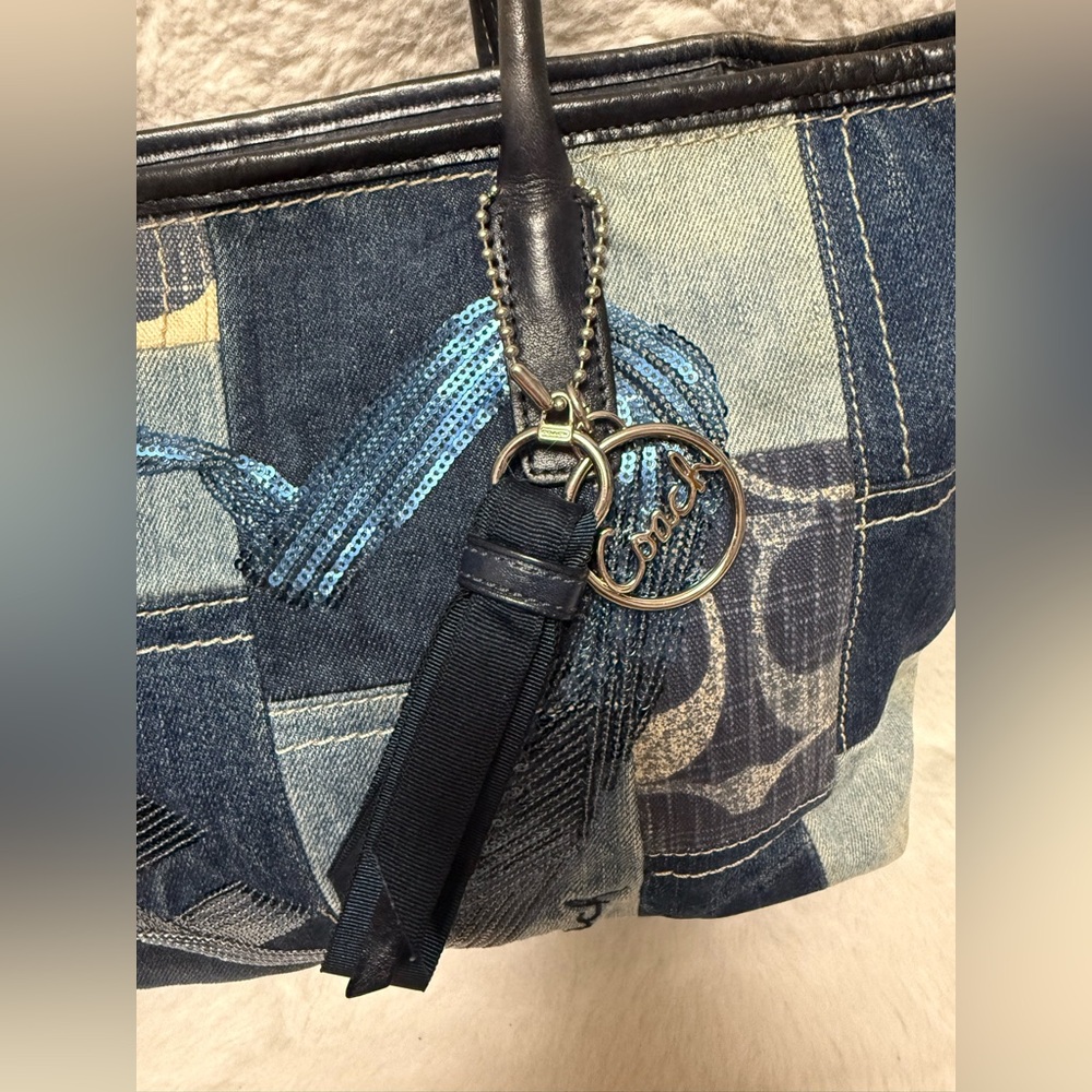 RARE Denim Coach Poppy Patchwork Tote Bag - Gem